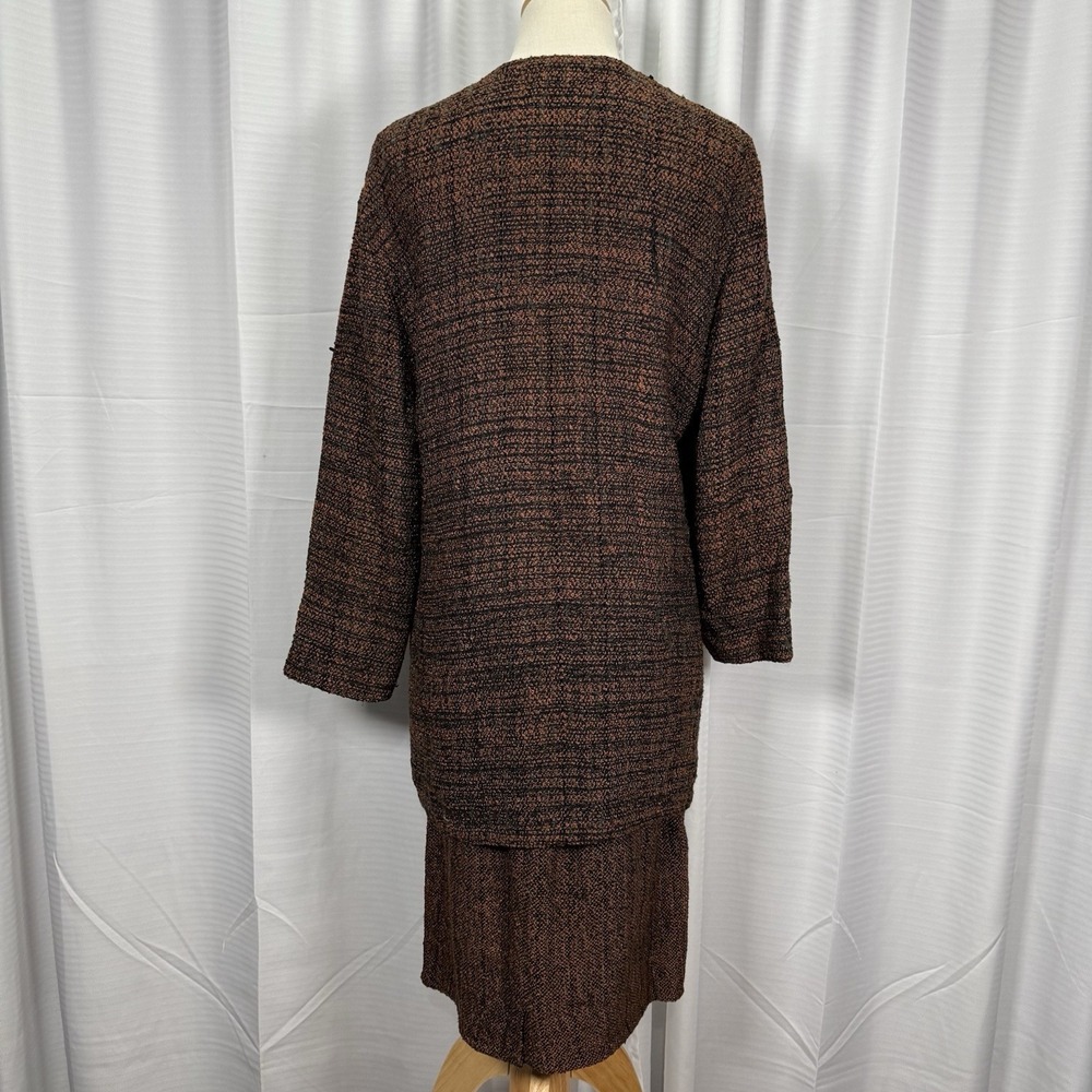 Vintage Designer Zonda Nellis 2 Pc Jacket & Skirt Set Brown Tweed Women's Size S - Picture 4 of 11